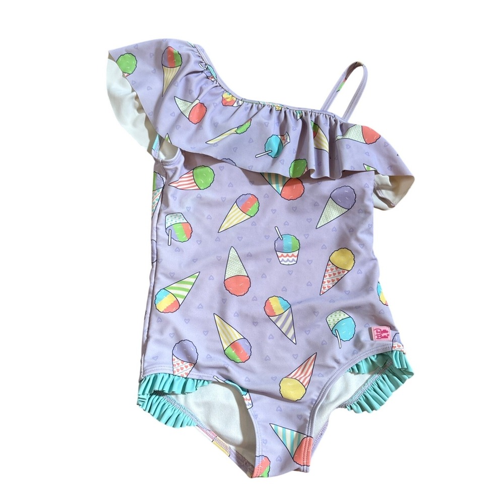 RuffleButts One Piece Swimsuit Kids Purple Snow Cone Ruffle One Shoulder SIZE 7